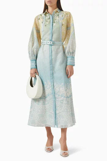 Citrine Belted Dress in Lurex Linen