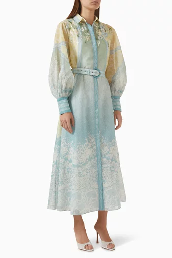 Citrine Belted Dress in Lurex Linen