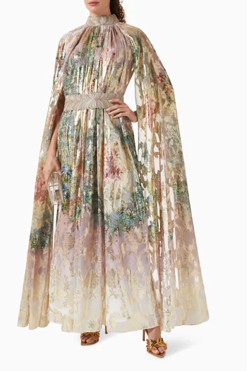 Orlina Belted Dress in Lurex Chiffon