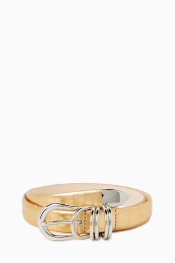 حزام هوليهوك جلد لامع بنقشة جلد التمساح