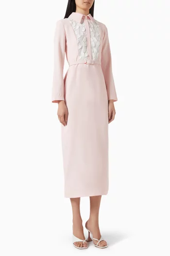 Broderie Yoke Belted Dress in Crepe