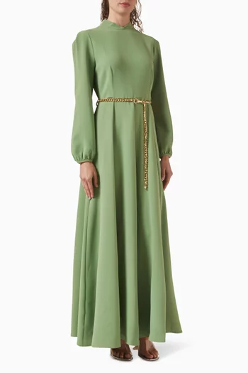 Chain-detail Belted Dress in Crepe