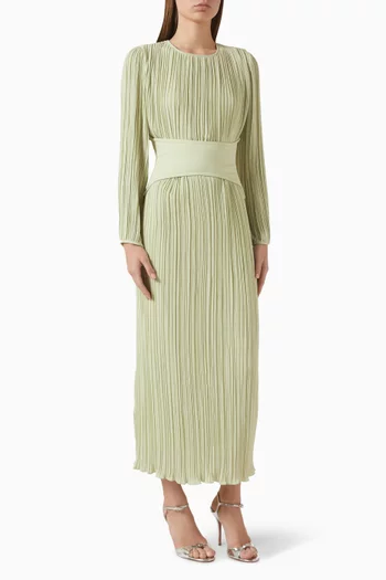 Detachable Belt Pleated Maxi Dress