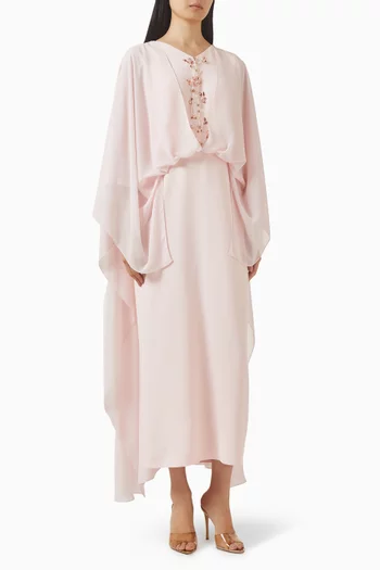 Embroidered Cape-style Maxi Dress in Chiffon