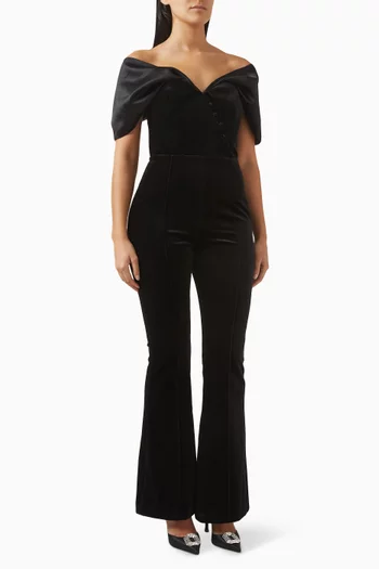 Antonia Bardot Jumpsuit in Velvet Satin