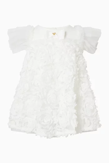 فستان بيني بزهور بارزة