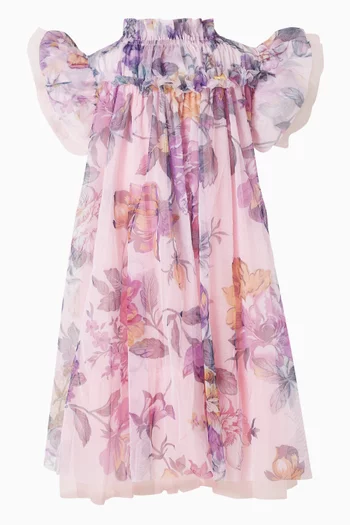 فستان بنقشة زهور تول