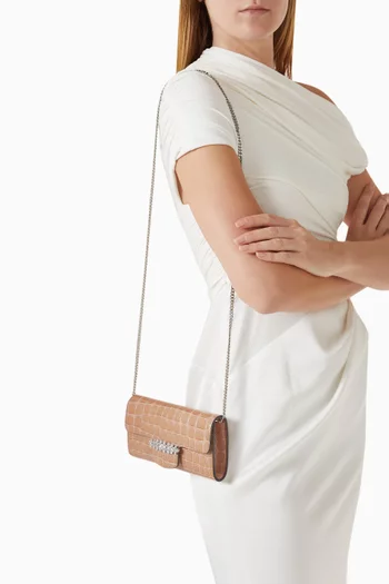 حقيبة بينغ صغيرة بسلسلة جلد بنقشة جلد التمساح