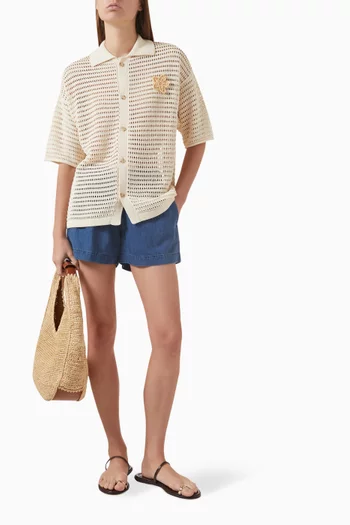 Crochet Flower Polo Shirt in Cotton Blend