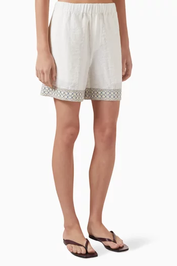 Crochet-trim Resort Shorts in Linen Blend