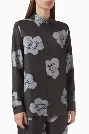Painted Floral Oversized Shirt in Silk