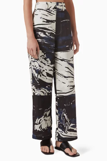 Painted Surf Patch Pants in Linen