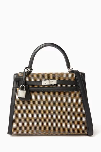 Kelly 25 Sellier Bag in Toile Quadrille & Swift Leather