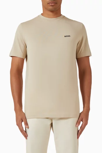 تي شيرت بطبعة شعار الماركة بلون مغاير قطن مطاطي