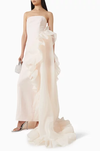 فستان سهرة درابيه بلا حمالات