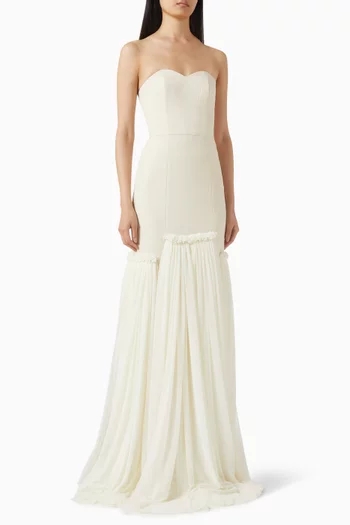 فستان سهرة بلا حمالات تول وكريب