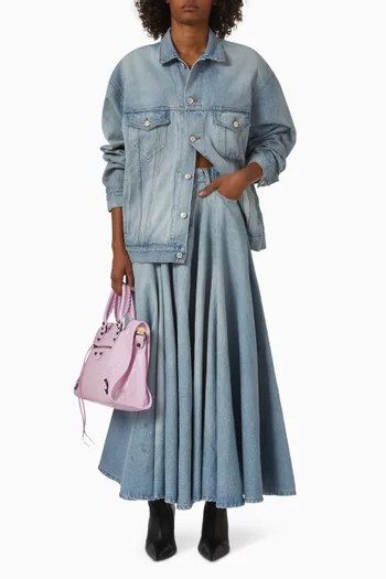 Godet Maxi Skirt in Denim