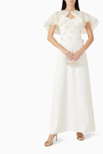 Appliqué Cape Dress in Crepe & Organza