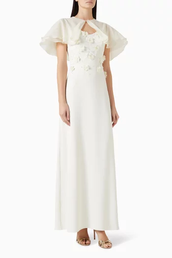 Appliqué Cape Dress in Crepe & Organza