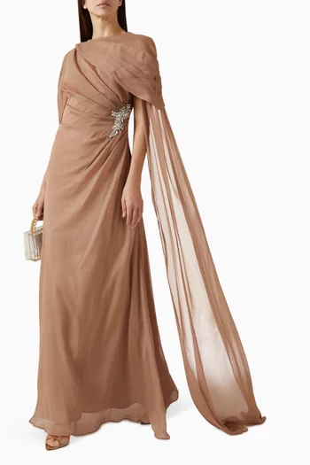 Crystal-embellished Cape Gown in Chiffon
