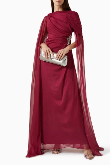 Crystal-embellished Cape Gown in Chiffon
