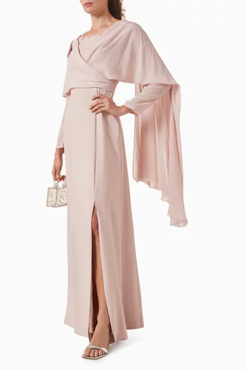Wrap Cape-sleeve Dress