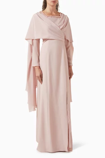 Wrap Cape-sleeve Dress