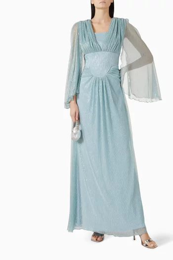 Pleated Dress in Lurex Knit Mesh