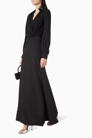 Floral-appliqué Dress in Crepe