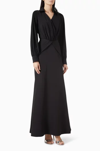 Floral-appliqué Dress in Crepe