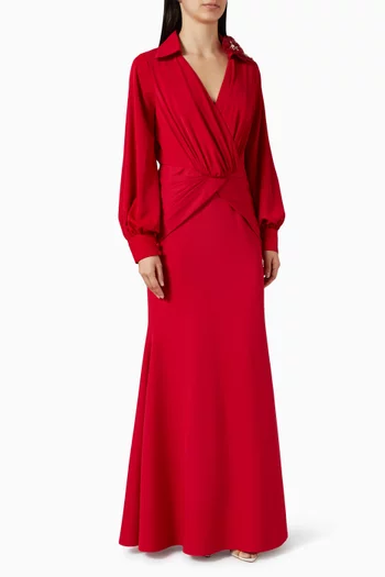 Floral-appliqué Dress in Crepe