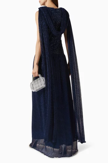 Sequin-embellished Gown in Lurex Knit Mesh & Tulle