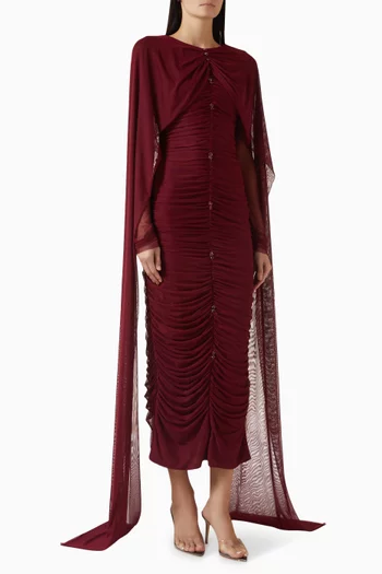 Ruched Cape Dress in Tulle