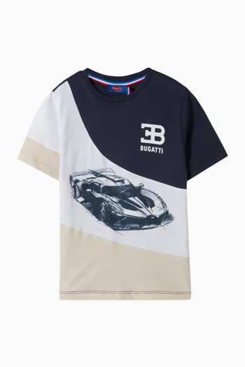 Colour-block Car-print T-shirt in Cotton