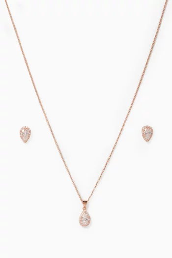 Zia Drop Pendant Necklace & Stud Earrings in 18kt Rose Gold-plated Silver