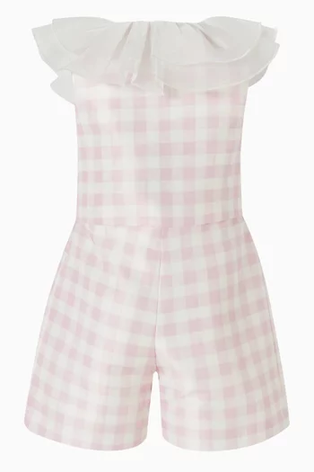 Check-print Ruffled Romper