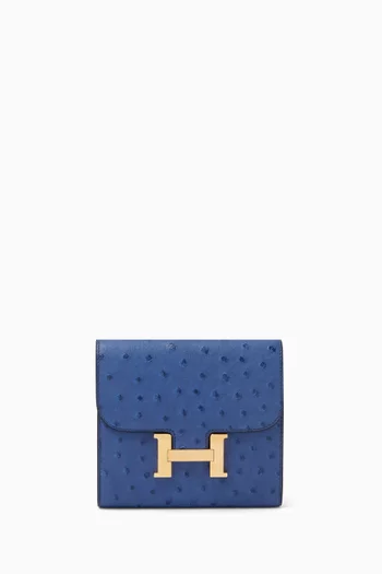 Unused Constance Compact Slim Wallet in Ostrich Leather & Gold-tone Hardware