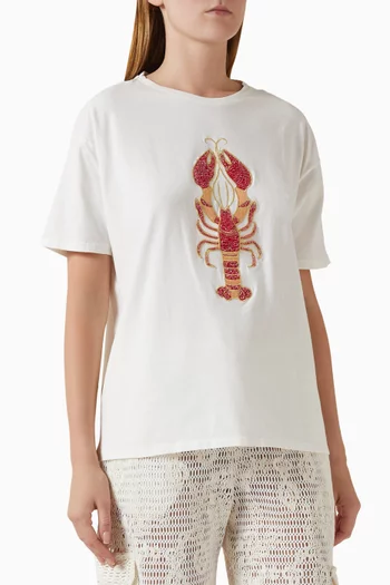 تي شيرت مطرز بشعار لوبستر قطن