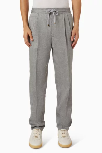 بنطال بطيات صوف وكتان