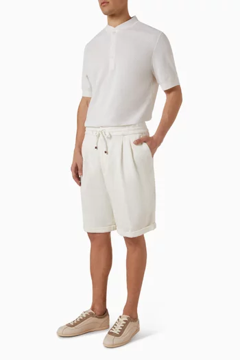 تي شيرت بياقة هنلي قطن وجيرسيه بنسيج متشابك