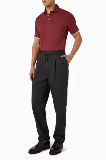 بنطال بطيات صوف وكتان