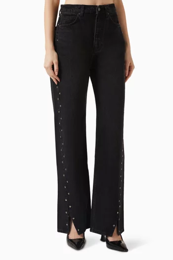 بنطال جينز كاري بقصة ساق فضفاضة ومستقيمة دينم