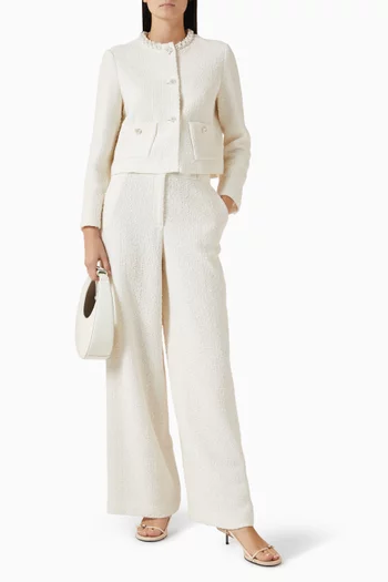 بنطال بقصة ساق واسعة وحزام تويد