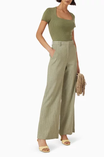 سترة بفتحة رقبة مربعة مزيج قطن مضلع