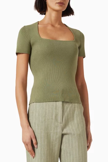 سترة بفتحة رقبة مربعة مزيج قطن مضلع