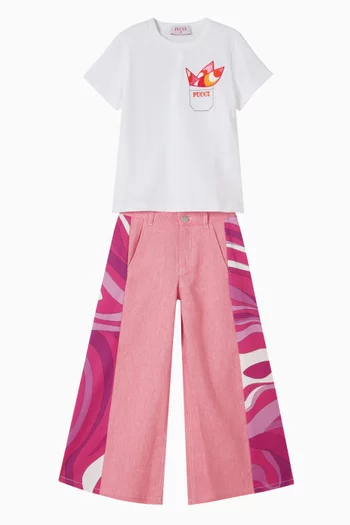 بنطال بقصة ساق واسعة بطبعة