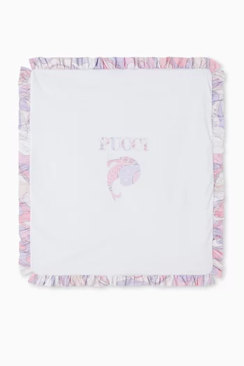 Printed Ruffle Blanket in Cotton