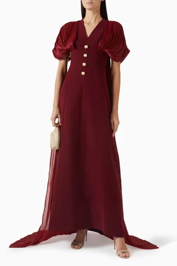 فستان سهرة ليلي بدرابيه كريب وأورجانزا