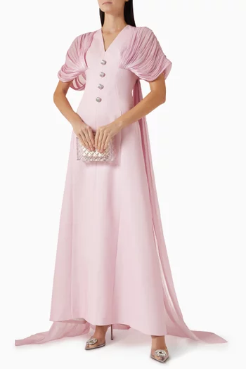 فستان سهرة ليلي بدرابيه كريب وأورجانزا