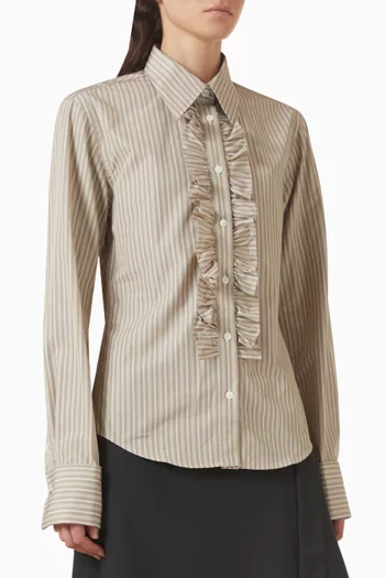 Ruffle Adjusted Stripe Shirt in Cotton